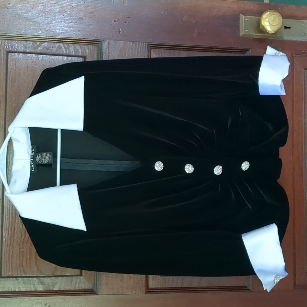 CACHET VTG Velvet Satin Rhinestone Formal Top Blouse - Picture 2 of 11